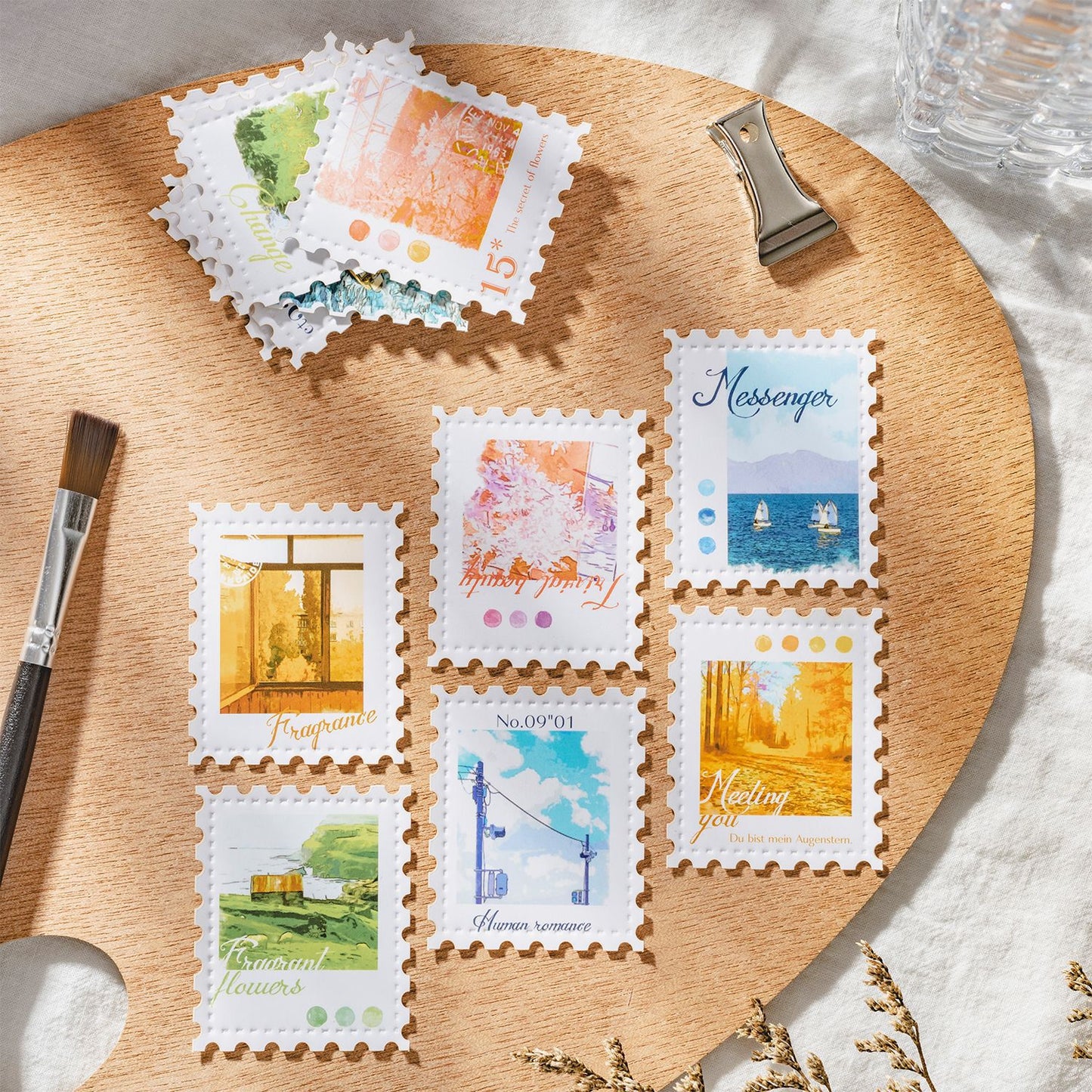 30 Pcs Landscape Postage Stamp Stickers YHSJ