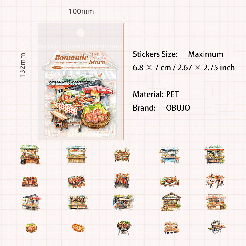 20 Pcs Food Shop Theme PET Stickers LMSD