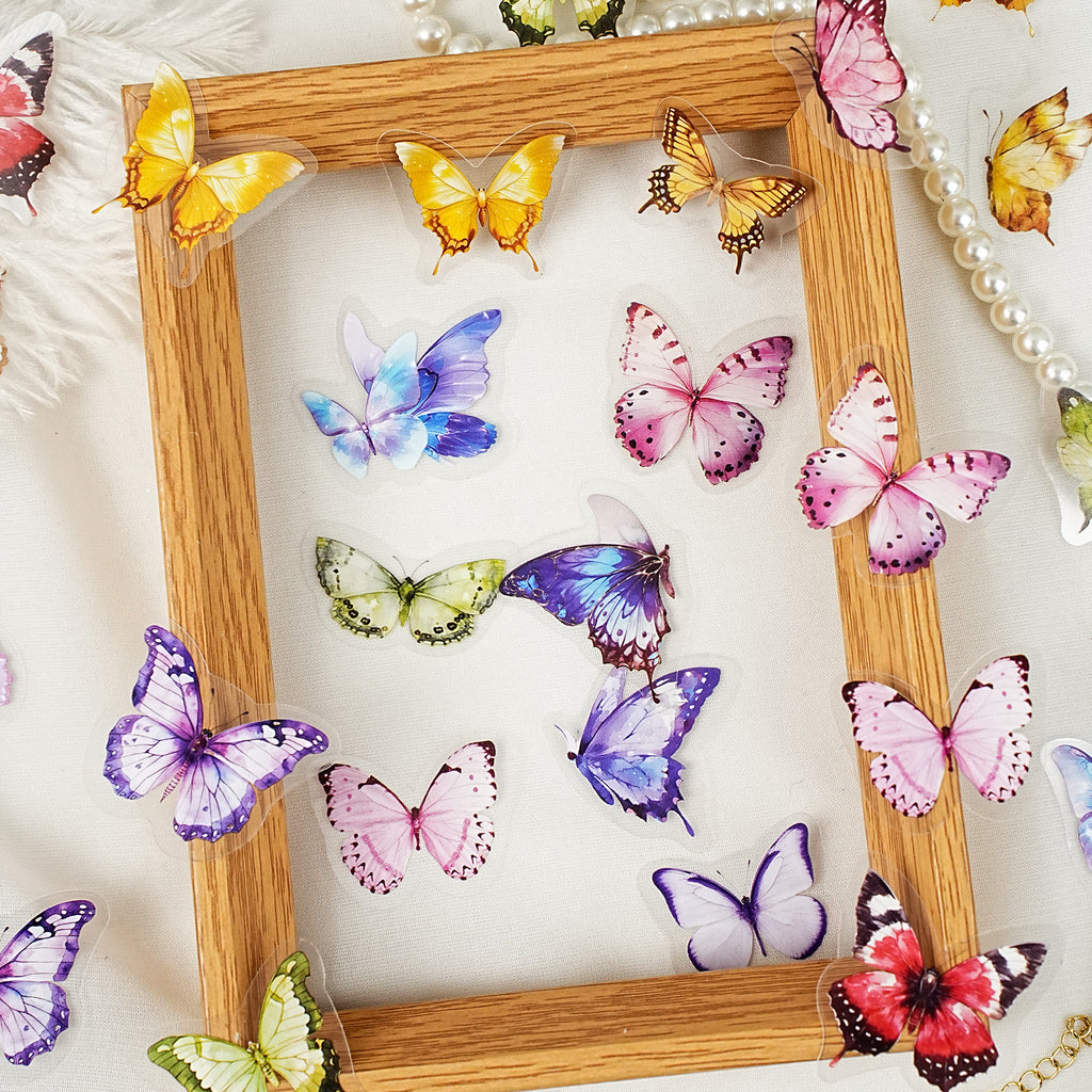 50 Pcs Flower Buttefly PET Stickers HSZDS