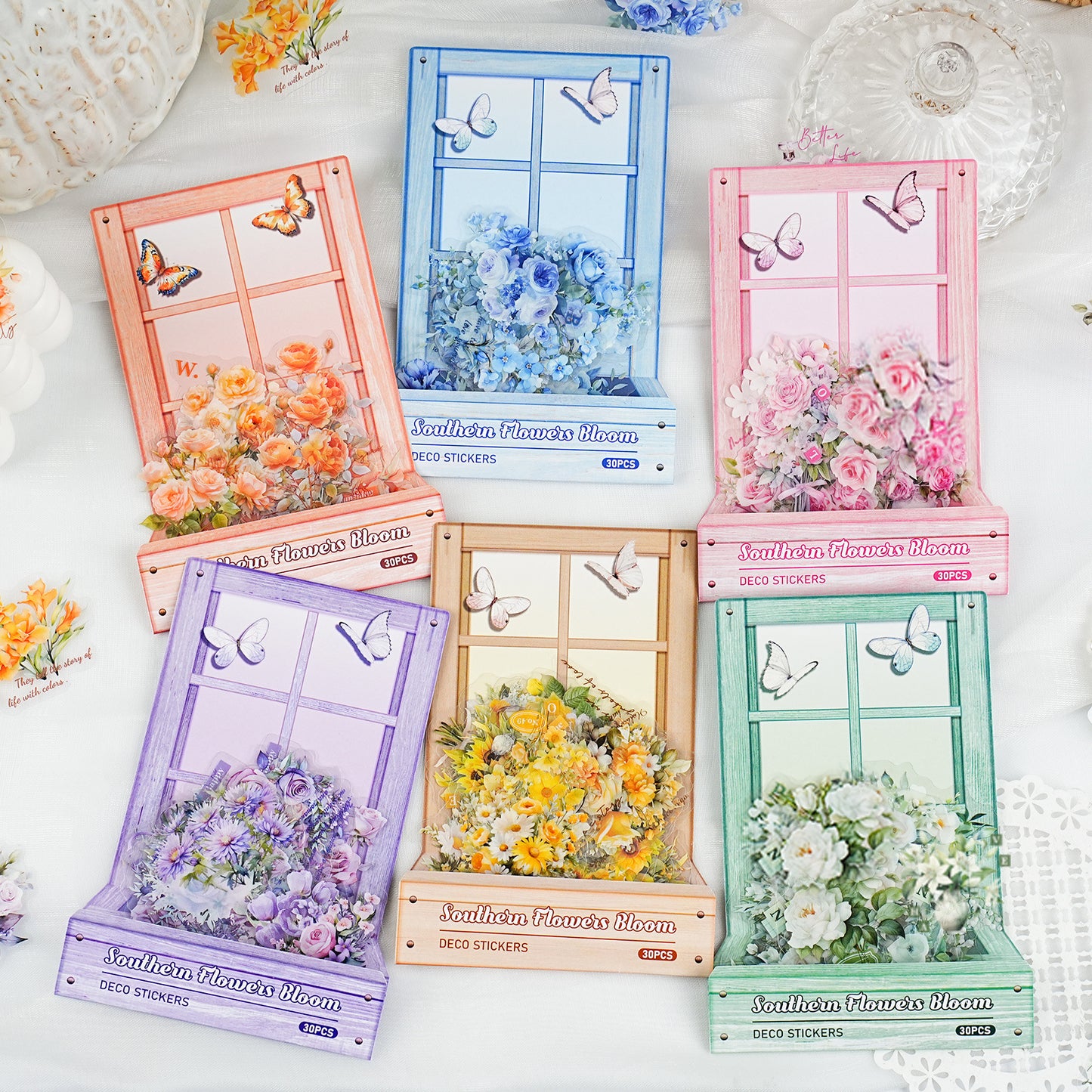 30 Pcs PET Flower Stickers NCHQ