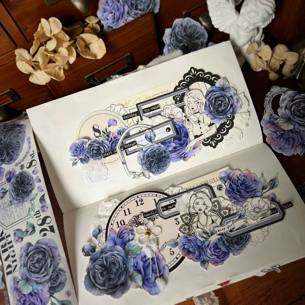 Floral Decorative Tape Rolls- Dark Ink Rose