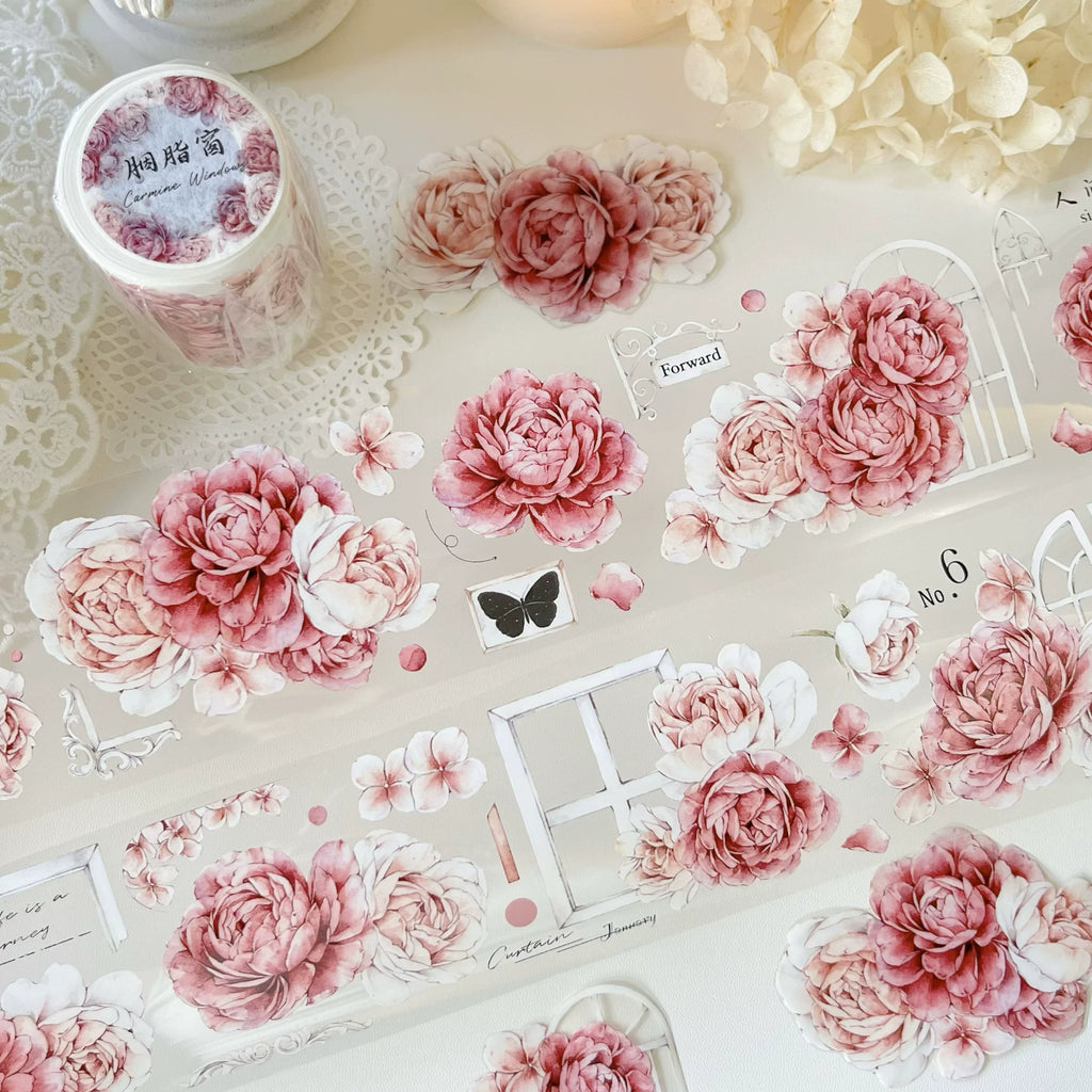 Floral Decorative Tape Rolls- Carmine Window Sill