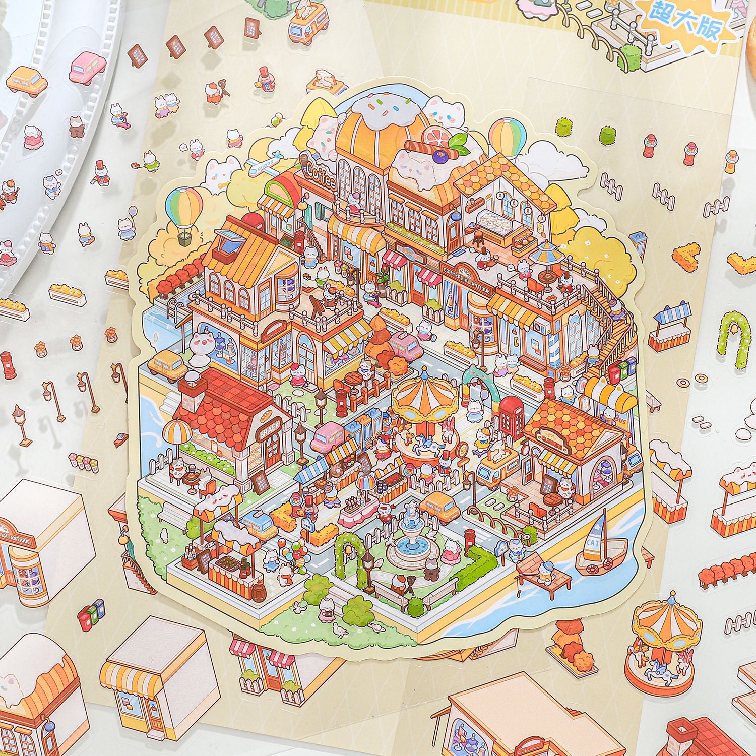 3D City Market Scene Sticker Kit MWXC