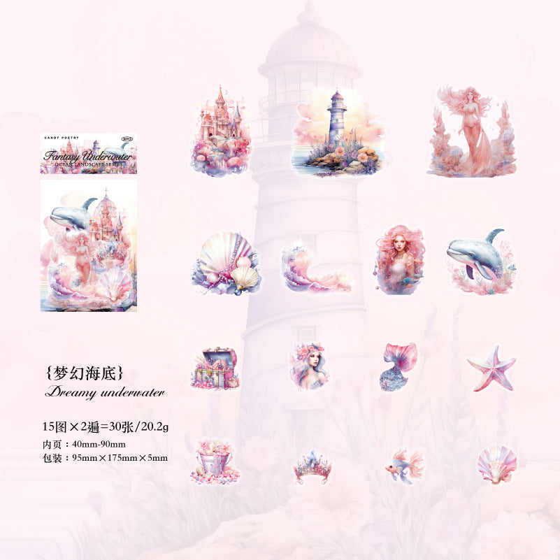 30 Pcs Ocean Landscape PET Stickers HYJG