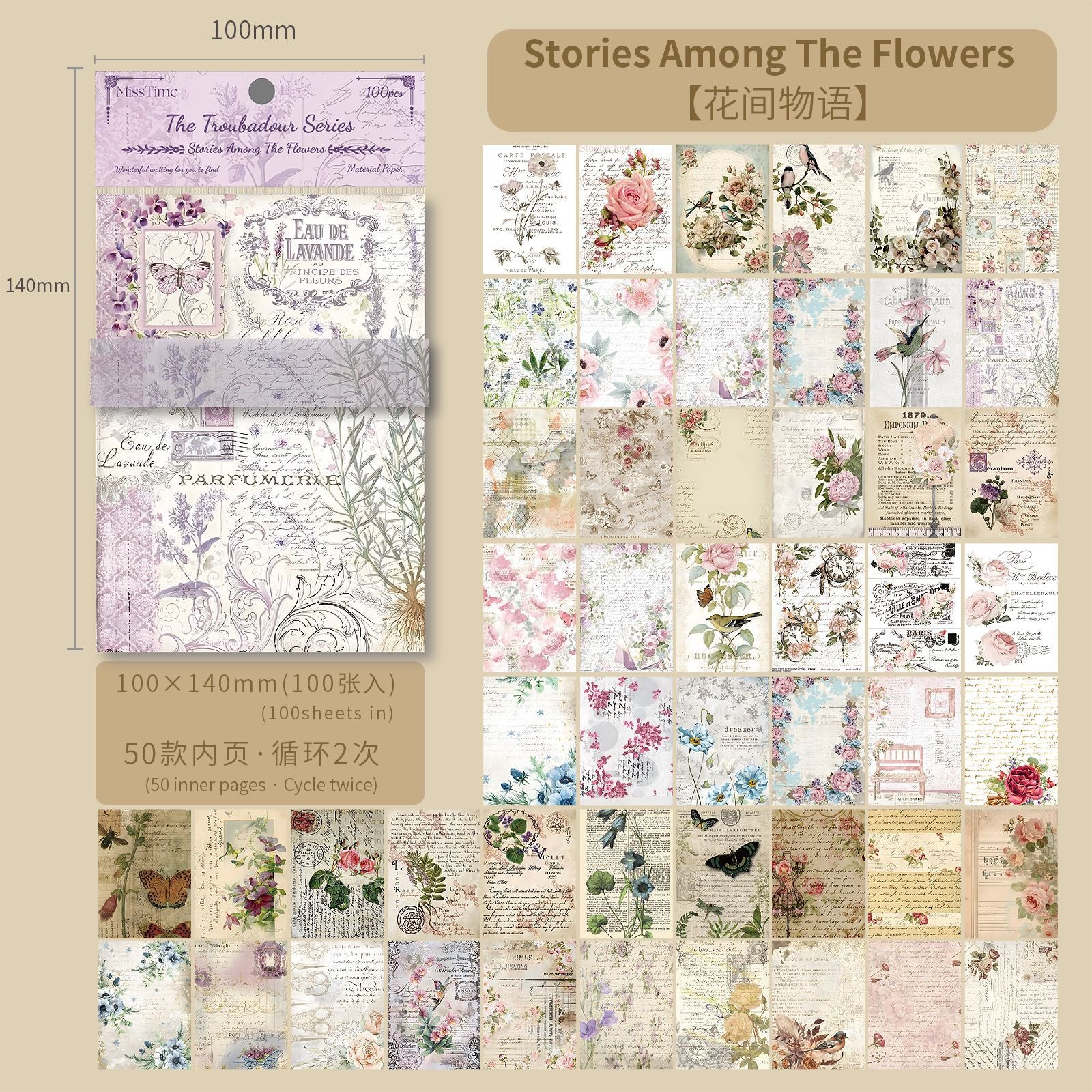 100 Sheets Vintage Scrapbook Paper YYSR