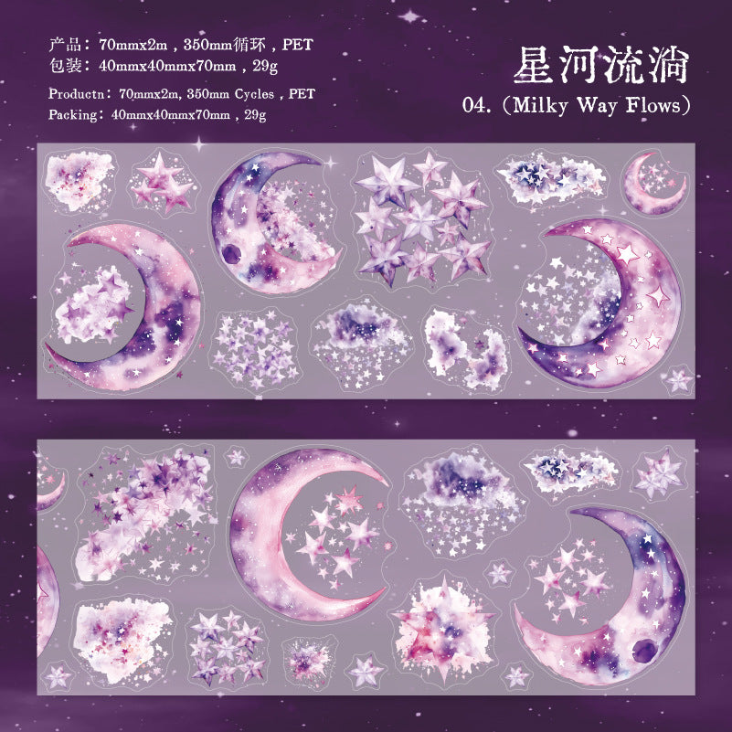 1 Roll Pre-cut Moon Star PET Stickers Tape XXSY