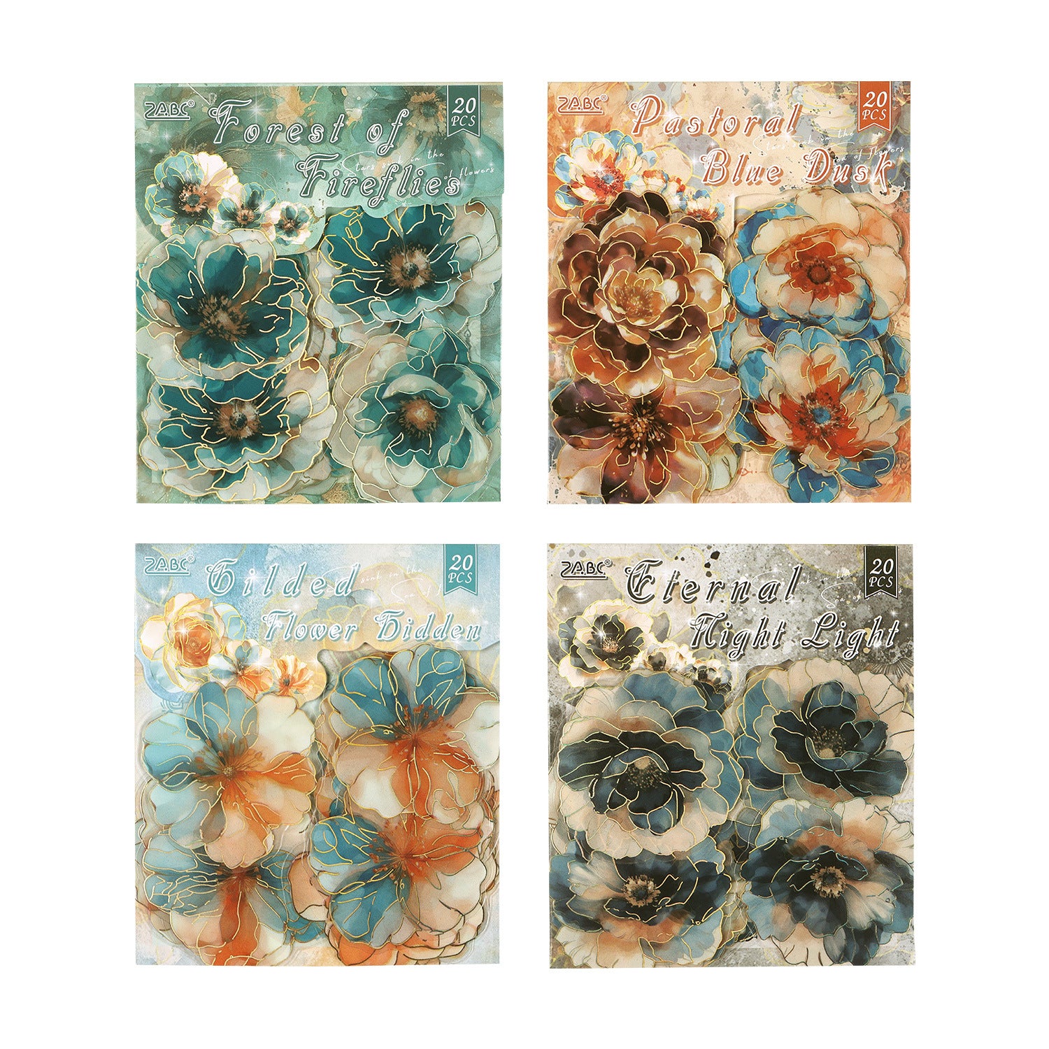 20 Pcs Gold Foil PET Flower Stickers XCHH