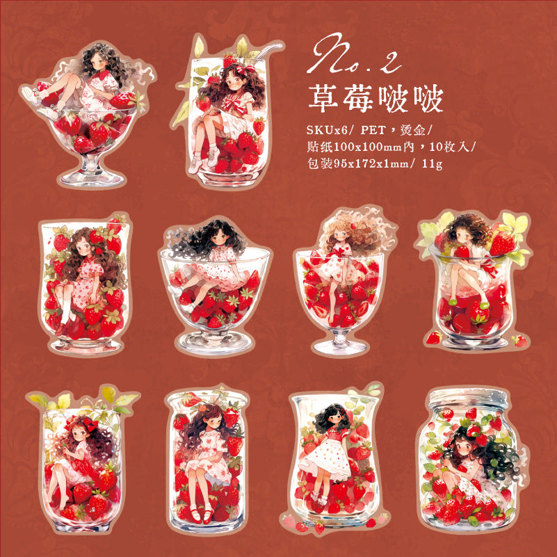 10 Pcs Girl in Bottle PET Stickers TWJX