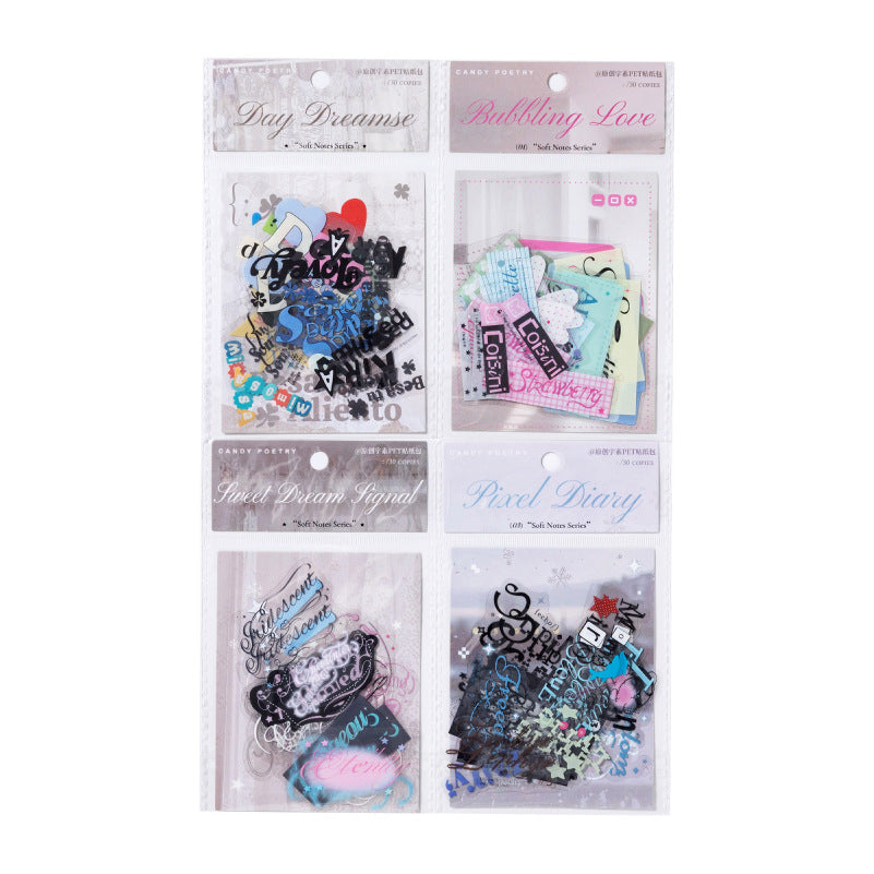 30 Pcs Aesthetic Words PET Stickers RRJS