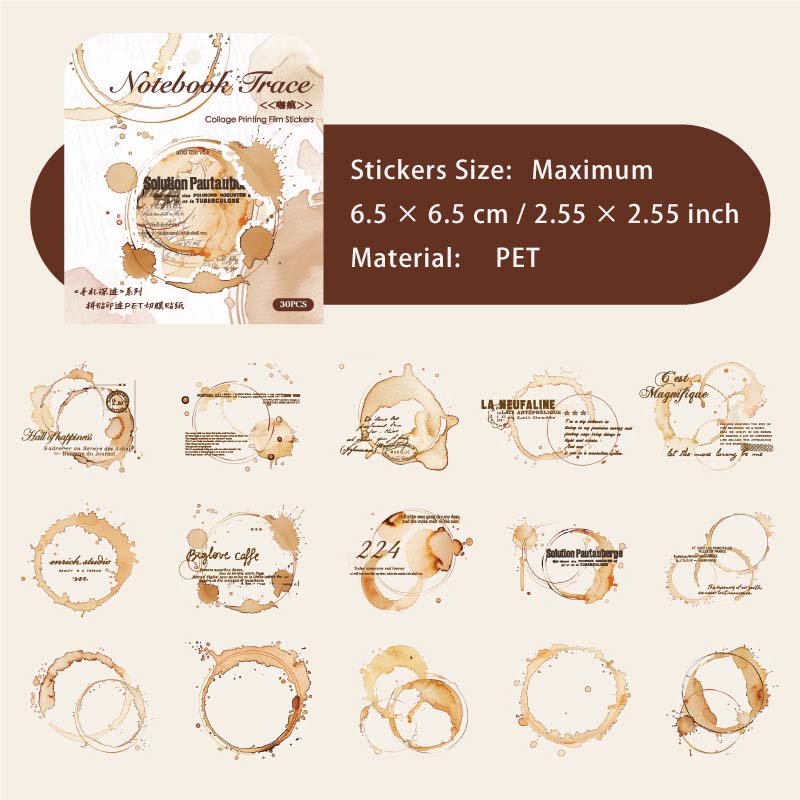 30 Pcs Beverage Stains PET Stickers SZSJ