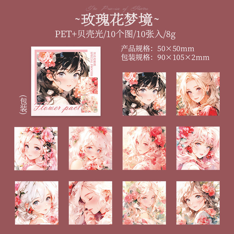 10 Pcs Cartoon Girl PET Stickers HZYD