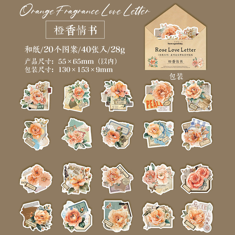 40 Pcs Rose Themed Washi Stickers MGQS
