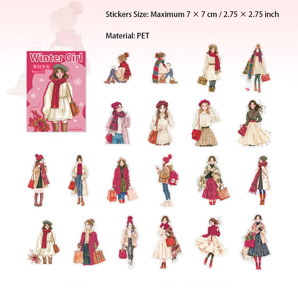 20 Pcs Fashion Winter Girl PET Stickers DRSN