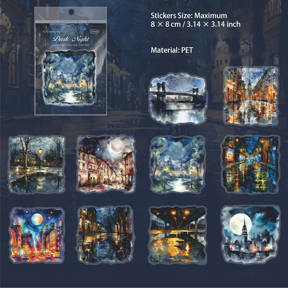 10 Pcs Night Landscape PET Stickers QMZY