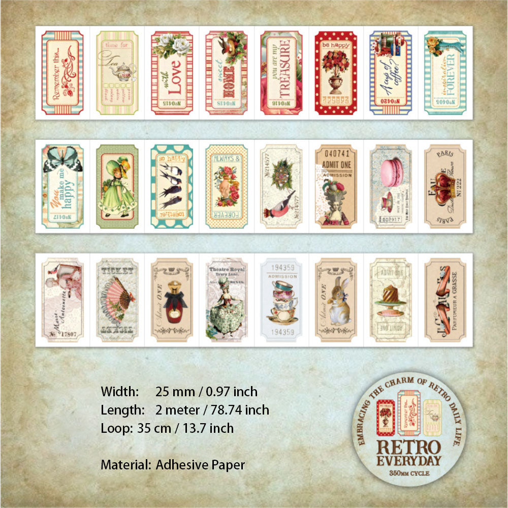 1 Roll Retro Pre-cut Stickers Tape FGRC