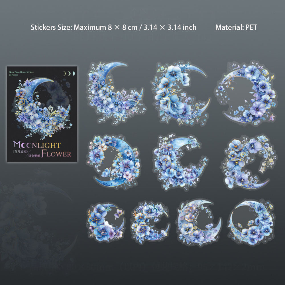 20 Sheets Floral Moon PET Stickers HYLG