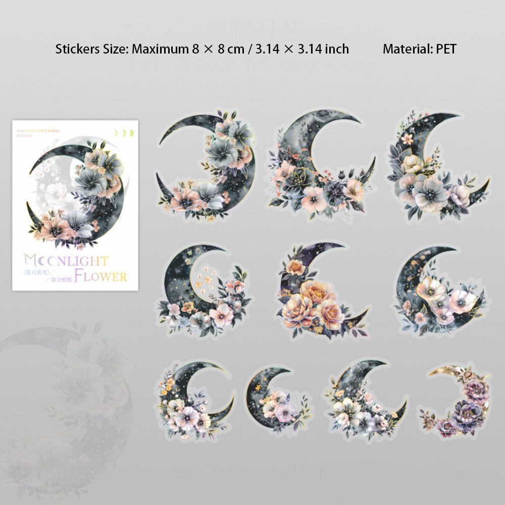 20 Sheets Floral Moon PET Stickers HYLG