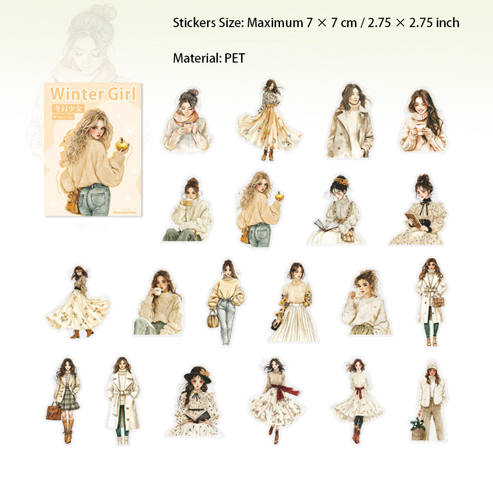 20 Pcs Fashion Winter Girl PET Stickers DRSN