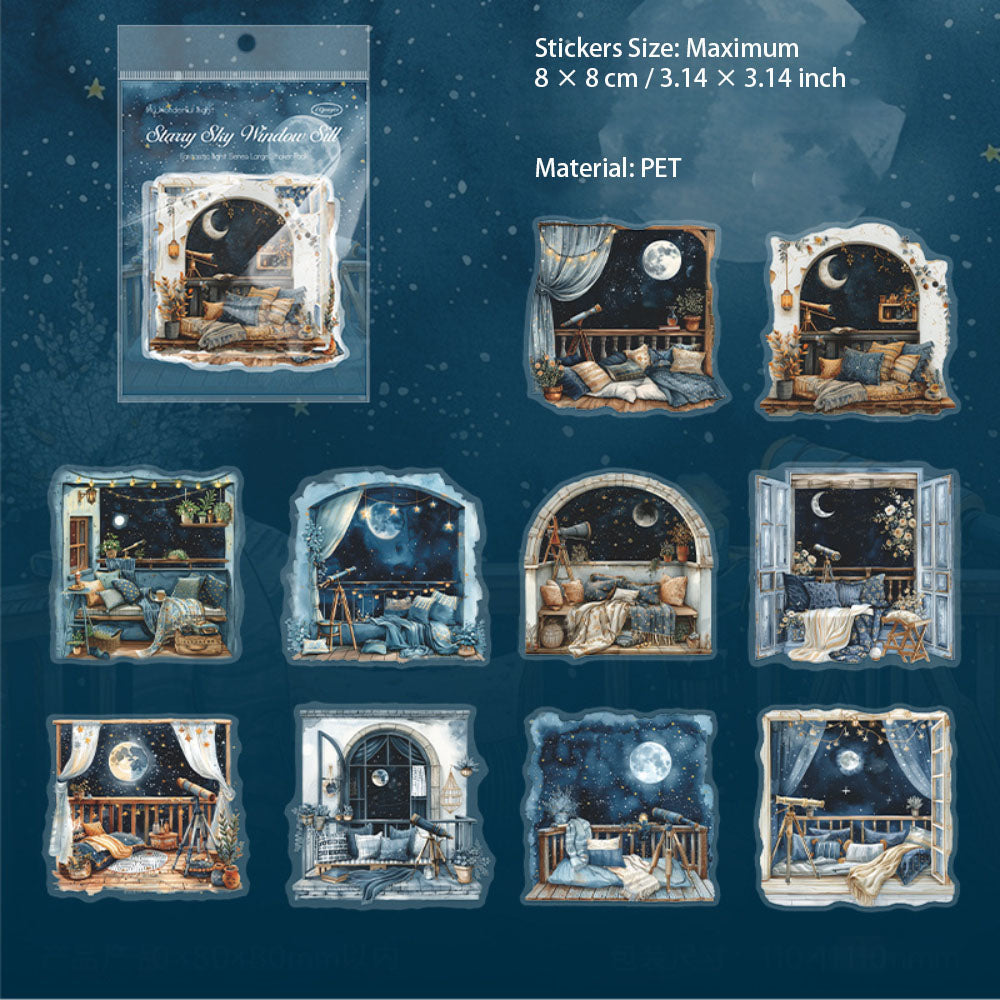 10 Pcs Night Landscape PET Stickers QMZY