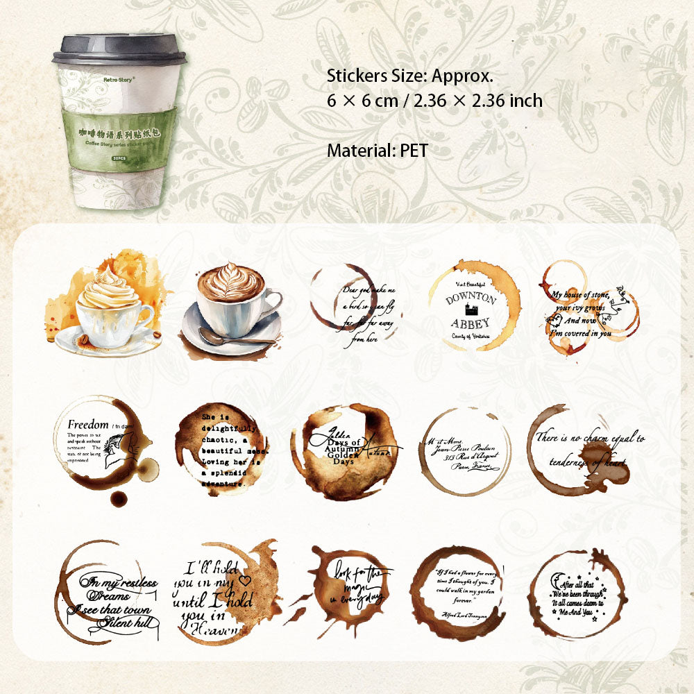 30 Pcs Coffee Themed PET Stickers KFWY