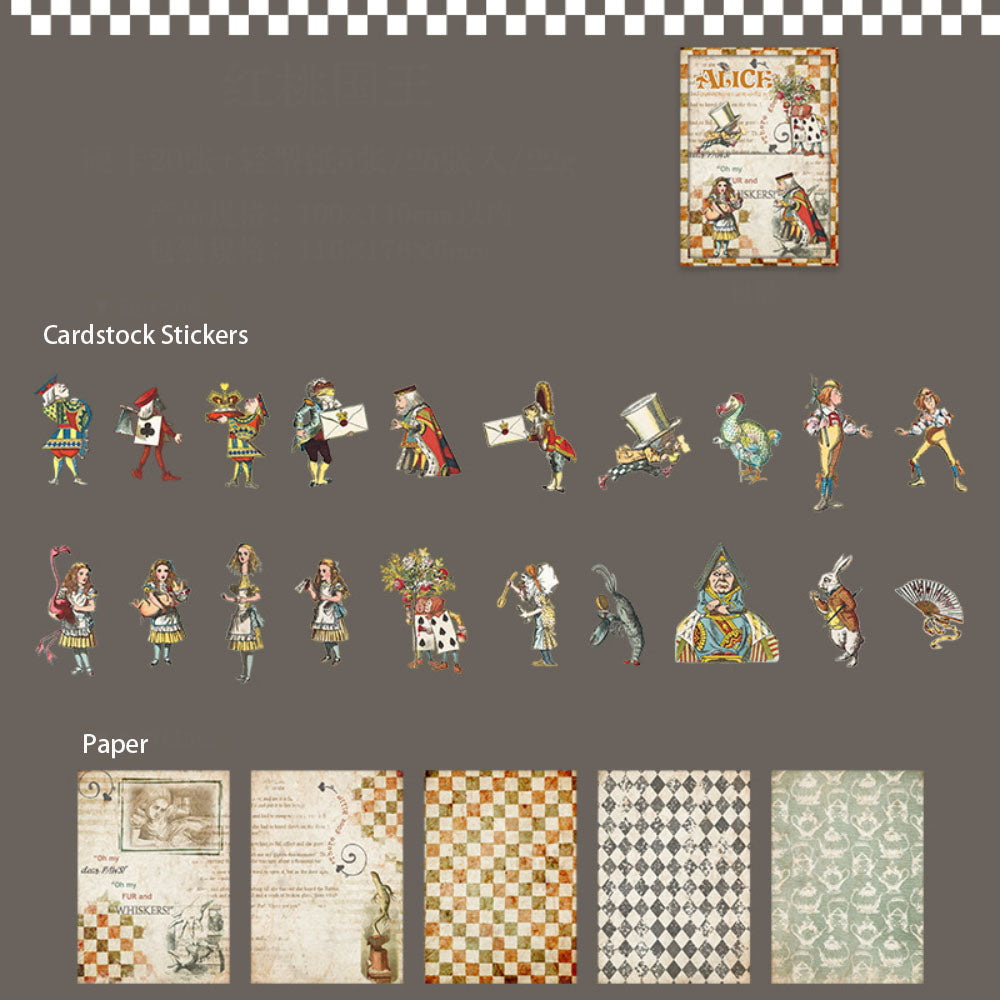 25 Pcs Alice Theme Scrapbook Paper and Cardstock Stickers ALSJC