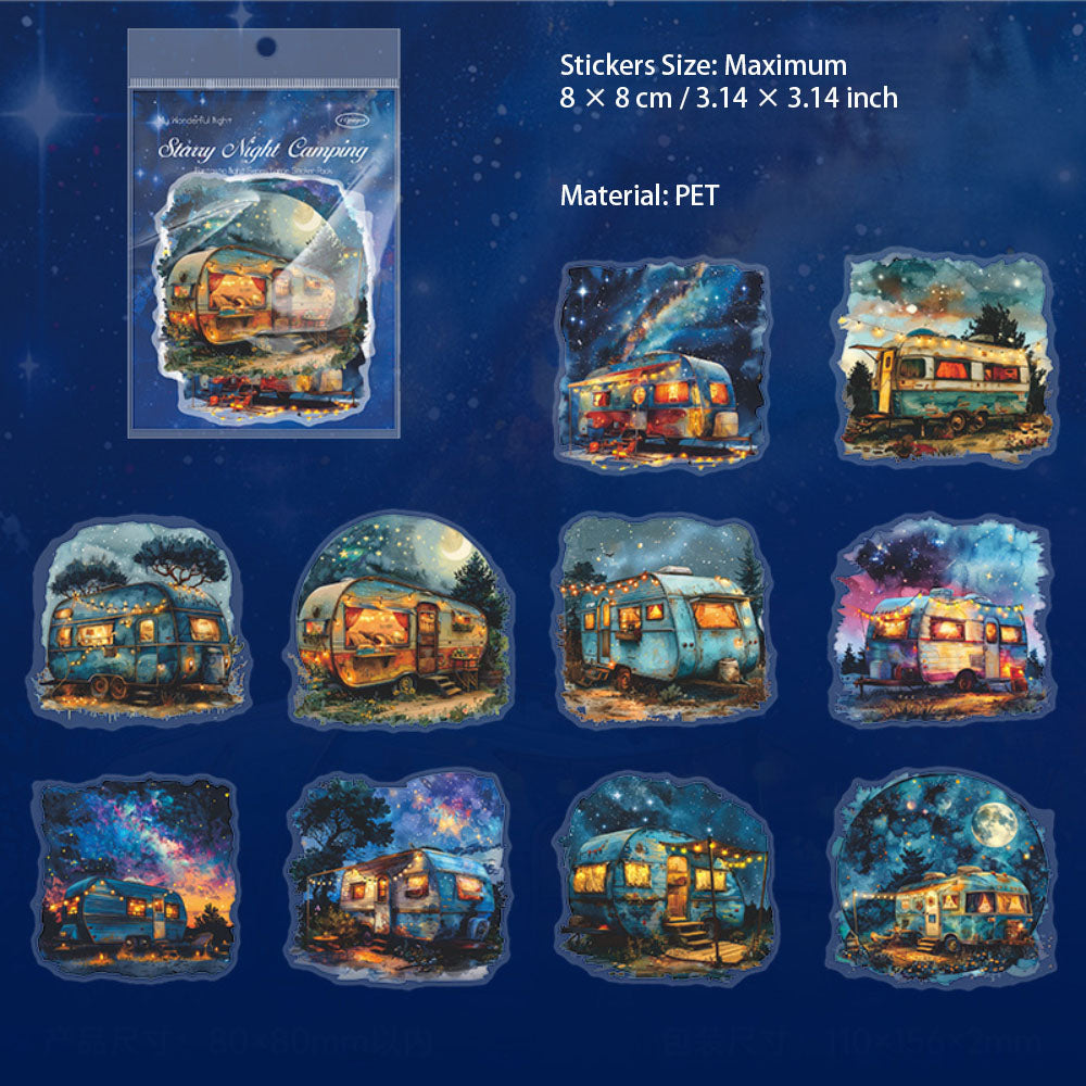 10 Pcs Night Landscape PET Stickers QMZY