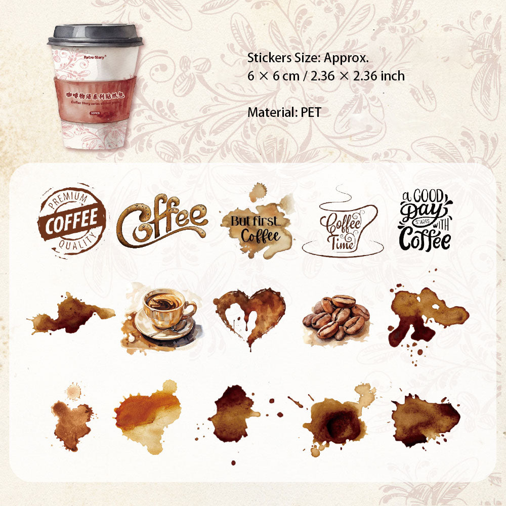 30 Pcs Coffee Themed PET Stickers KFWY