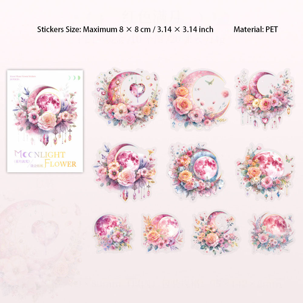 20 Sheets Floral Moon PET Stickers HYLG