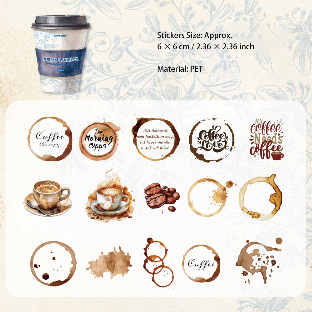 30 Pcs Coffee Themed PET Stickers KFWY