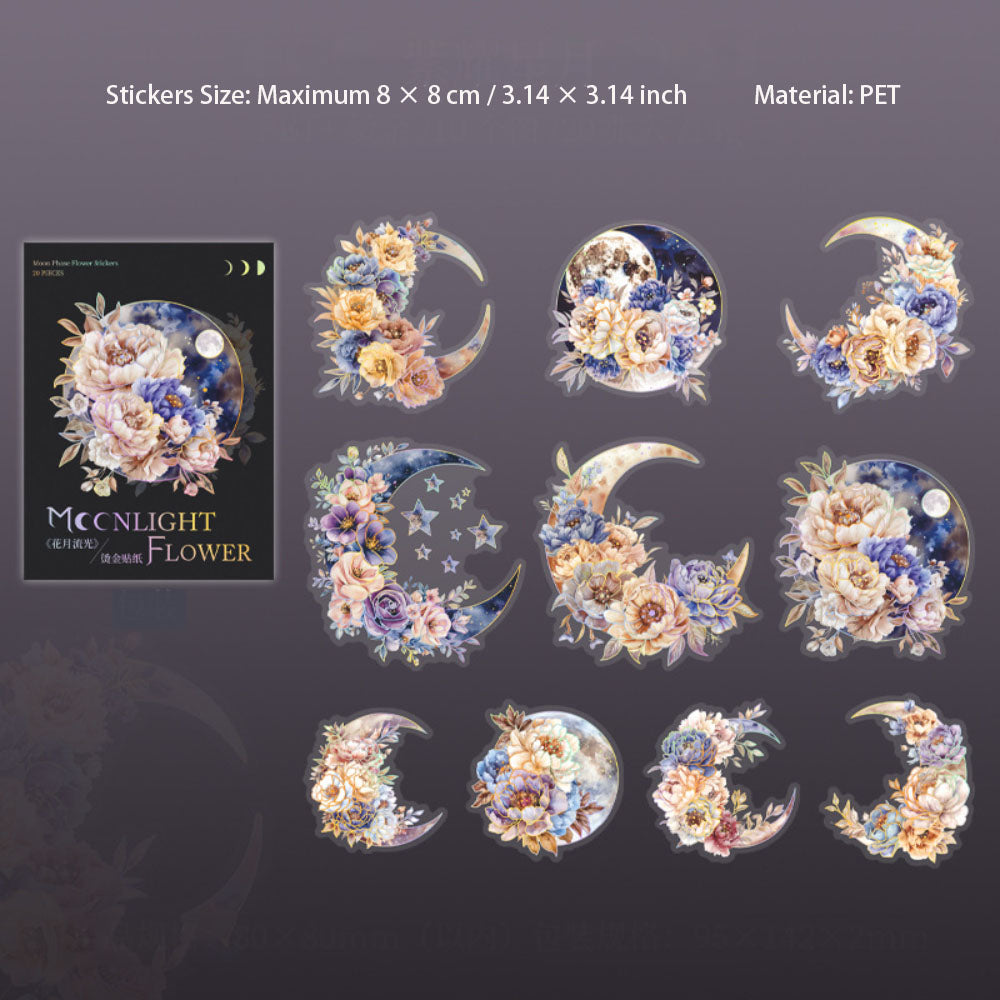 20 Sheets Floral Moon PET Stickers HYLG