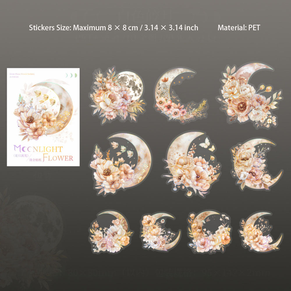 20 Sheets Floral Moon PET Stickers HYLG