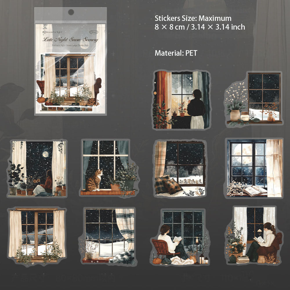 10 Pcs Night Landscape PET Stickers QMZY