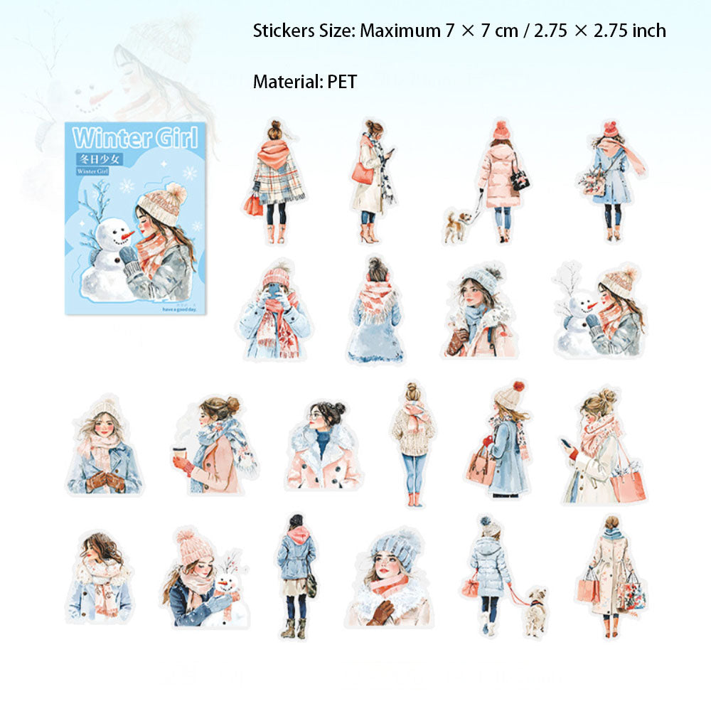 20 Pcs Fashion Winter Girl PET Stickers DRSN