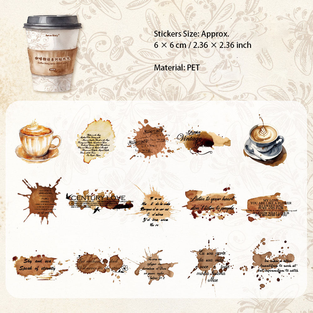 30 Pcs Coffee Themed PET Stickers KFWY