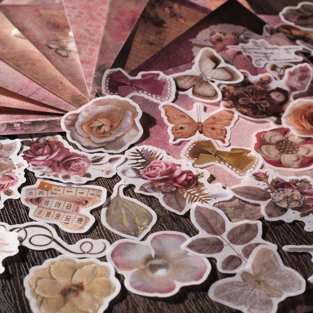 60 Pcs Vintage Scrapbook Paper and Stickers Kit SZJW