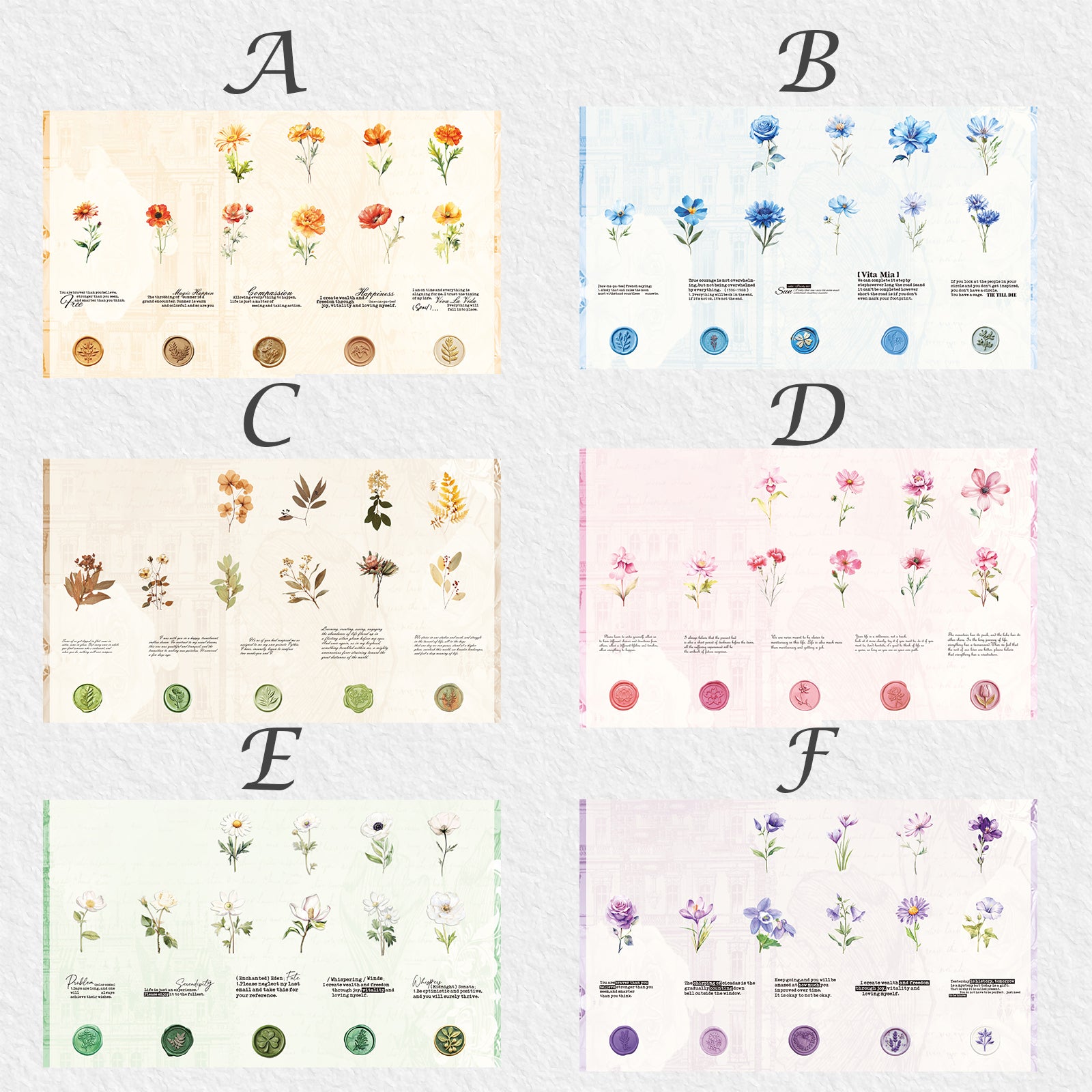 40 Pcs Watercolor Flower Seal PET Stickers CMSX
