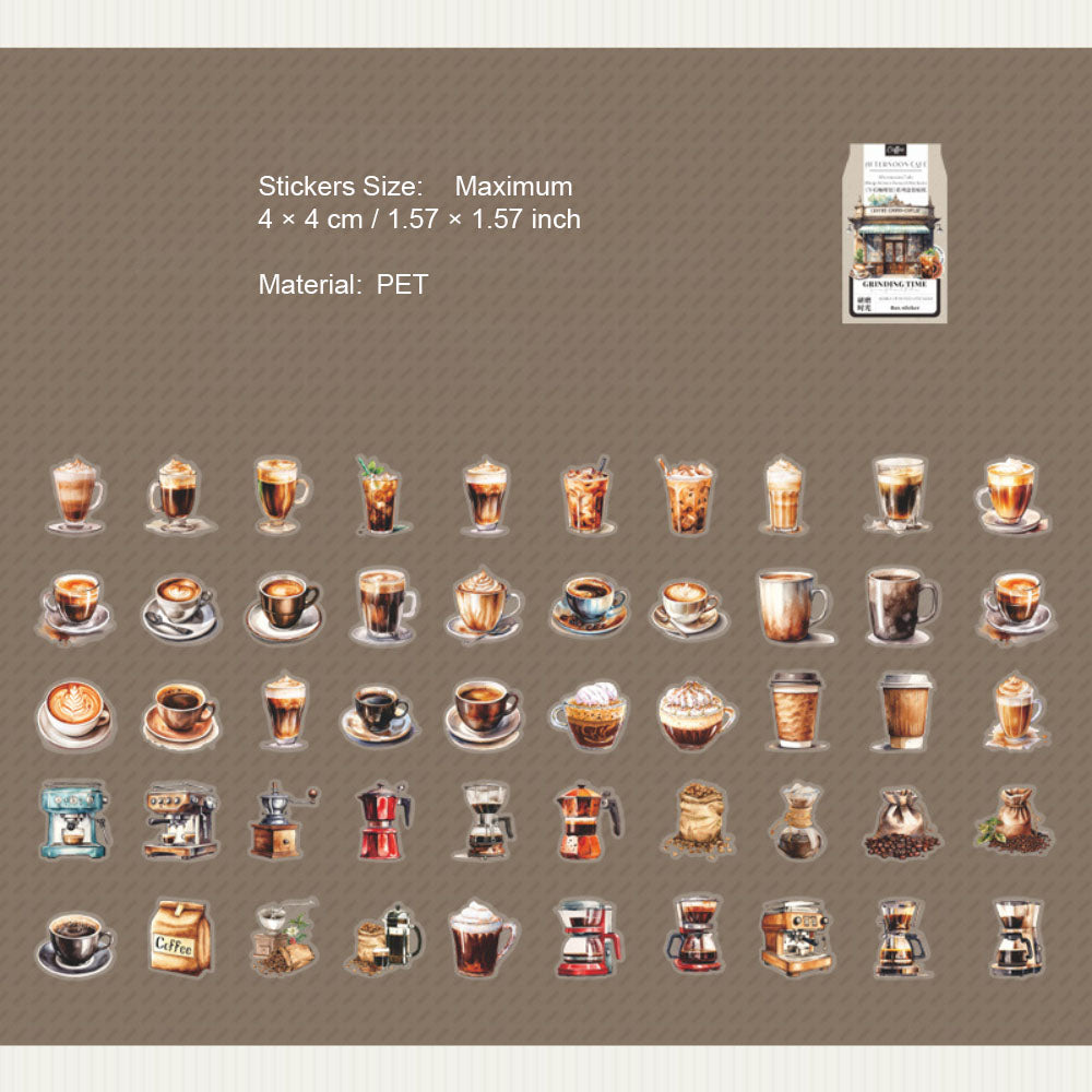 50 Pcs Coffee Dessert PET Stickers WHKFG