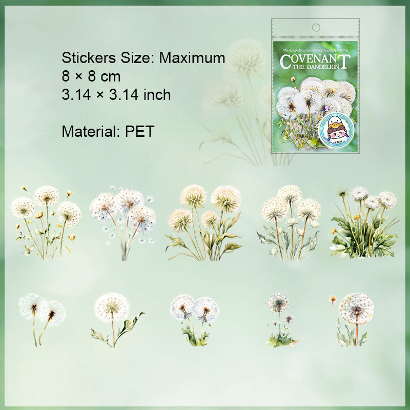 10 Pcs Glitter PET Dandelion Stickers PGYZY