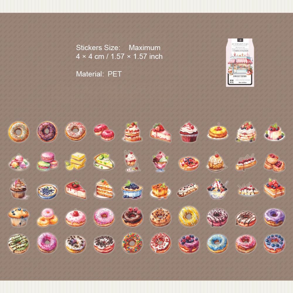 50 Pcs Coffee Dessert PET Stickers WHKFG