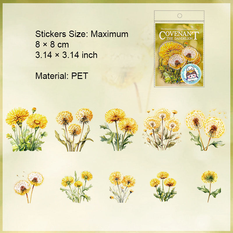 10 Pcs Glitter PET Dandelion Stickers PGYZY