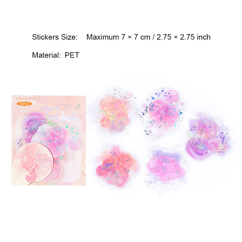 10 Pcs Watercolor Glitter Galexy PET Stickers LGYC