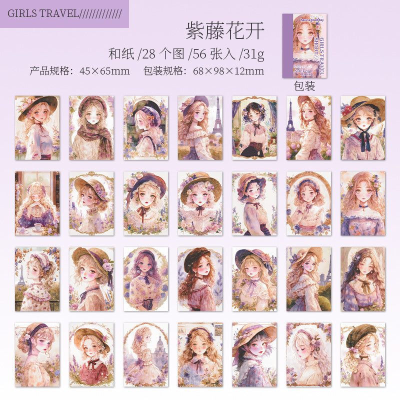 56 Sheets Carton Girl Washi Stickers Book JTXLR