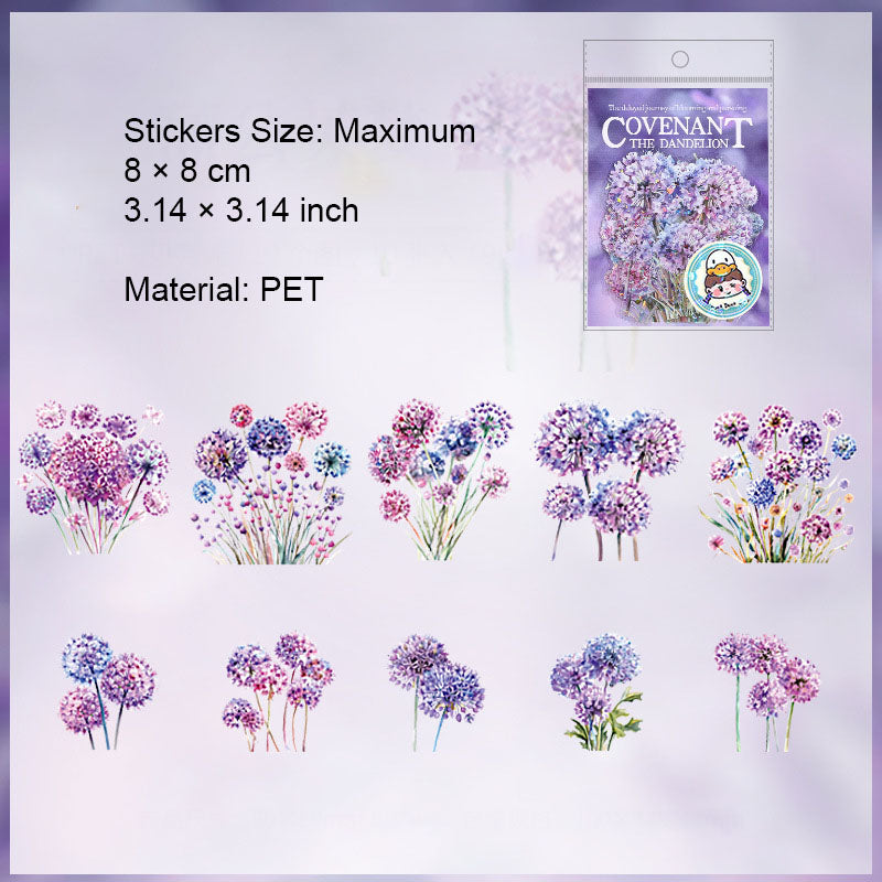 10 Pcs Glitter PET Dandelion Stickers PGYZY