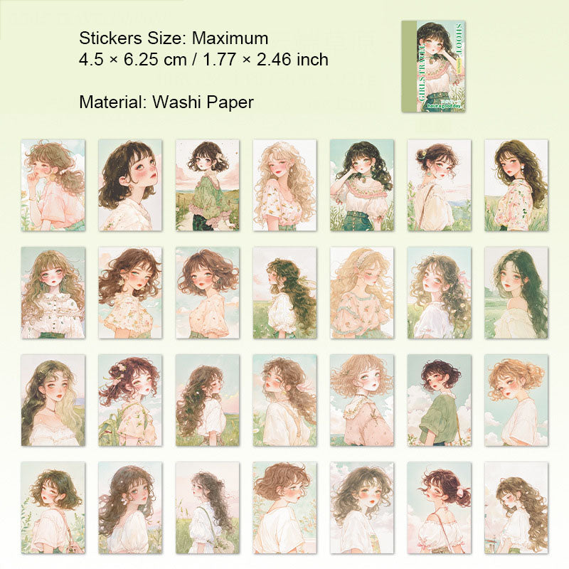 56 Sheets Carton Girl Washi Stickers Book JTXLR