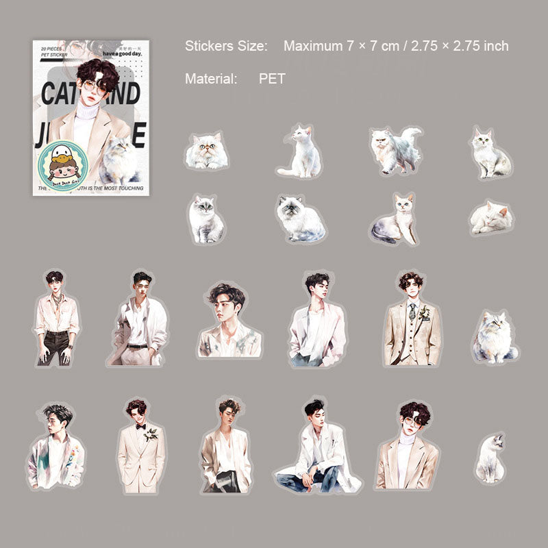 20 Pcs Cat and Boy PET Stickers MYSn