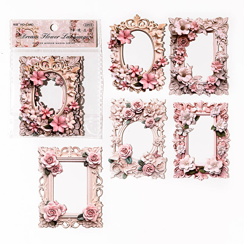 10 Pcs Antique Victorian Hollow Floral Relief Frame Scrapbooking Paper - Pink Flower