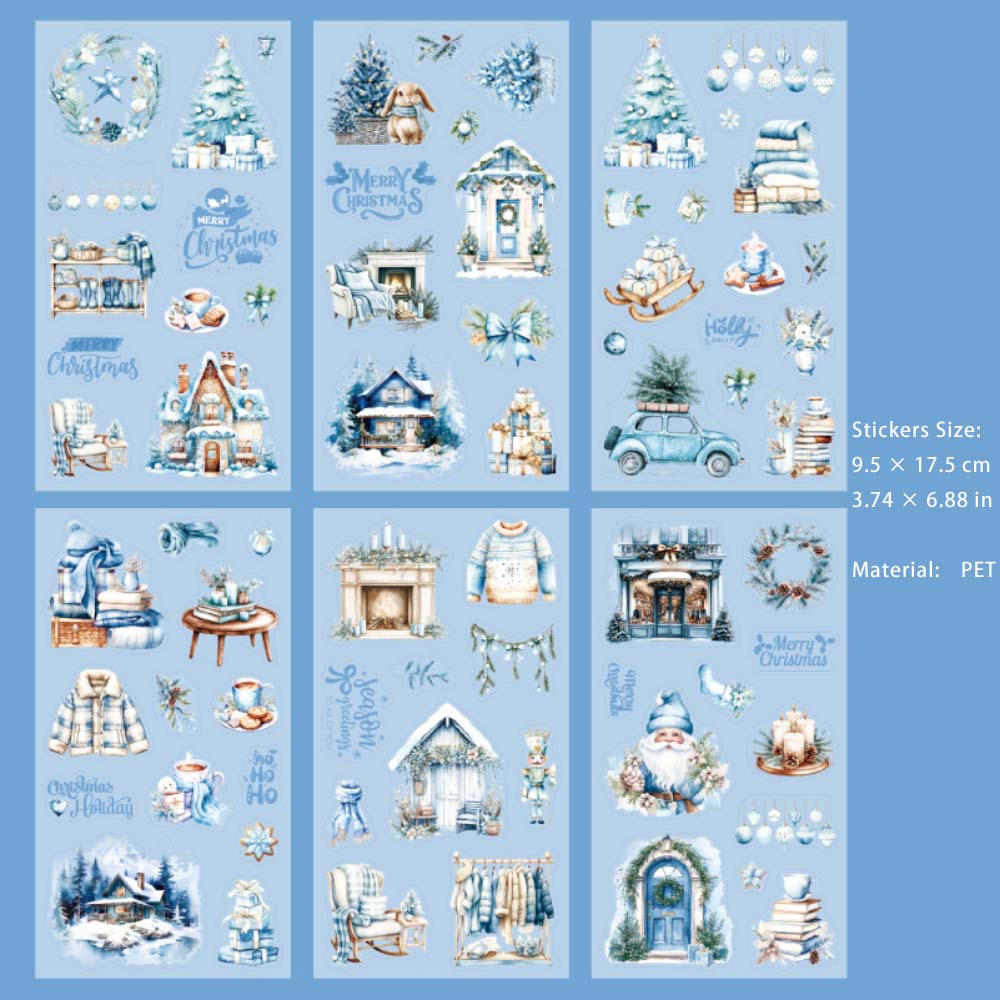 6 Sheets Christmas Themed PET Stickers SDSL