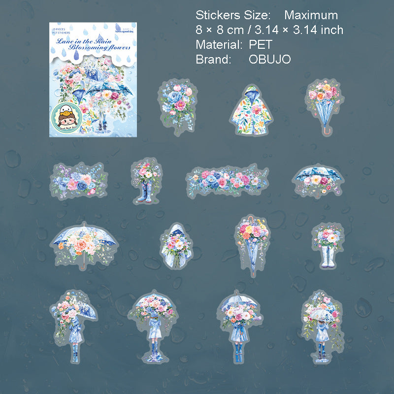 15 Pcs Rainy Theme PET Stickers YXHK