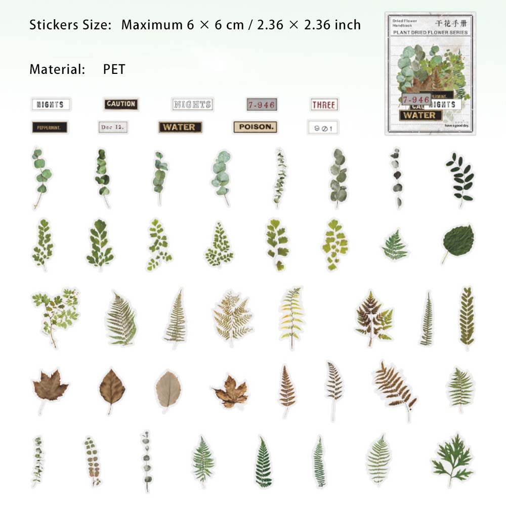 50 Pcs Botanical Flower PET Stickers GHSC