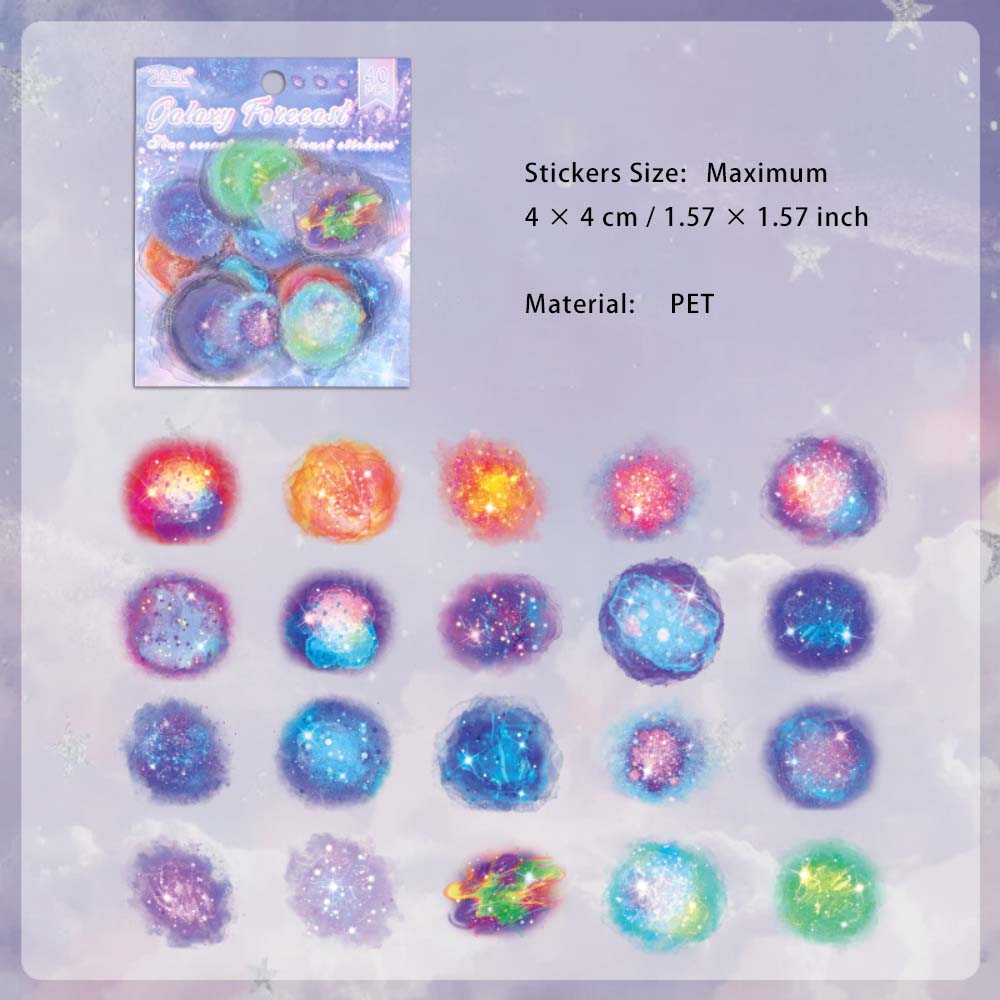 40 Pcs Colorful Planets PET Stickers XCMY